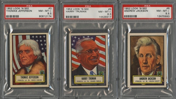 1952 Topps "Look n See" PSA NM-MT+ 8.5 Trio (3 Different) - All U.S. Presidents!